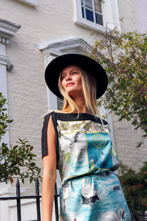 Amanda "Birds of Hyde Park/Ginkgo Leaves" Silk Scarf Tunic